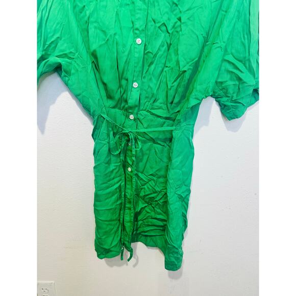 THAKOON Green Button Front Shirt Dress Tie Waist Collared Mini Dress Size M - Picture 6 of 14